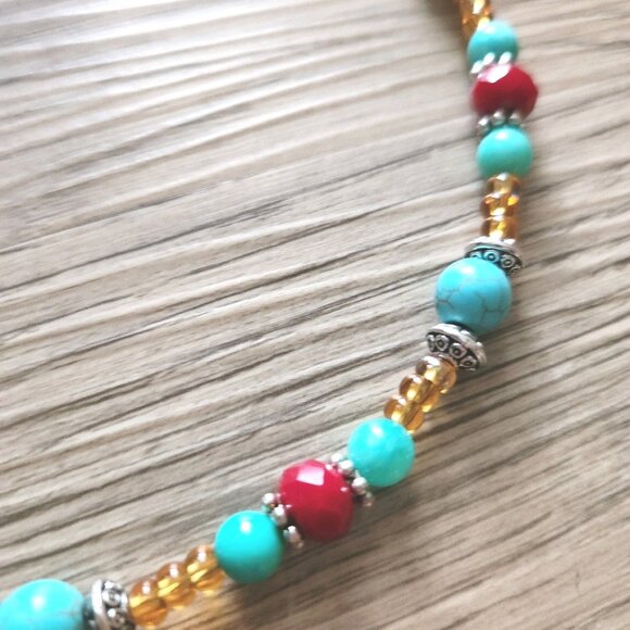 Handmade Beaded Necklace 18" Semi Precious Stone Ceramic Beads Boho Southwest A - Picture 6 of 7